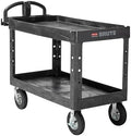 Rubbermaid Commercial Products BRUTE Heavy Duty 2-Shelf Utility/Service Cart, Pneumatic Casters, Medium, Lipped Shelves, Ergonomic Handle, 750 lb Capacity, Black, for Warehouse/Garage/Cleaning/Office