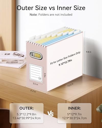 Oterri Portable Collapsible Cardboard File Box with Handle for Letter-Size | 4-Pack. Stainless Steel Handle. Label Stickers Included. Fits Letter Folders (Not Included). Home, Office, School, Dorm, Tax.