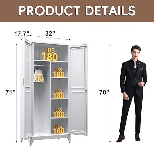 SteeLoong Armoire Wardrobe Closet,71" H Wardrobe Cabinet with Locking Doors