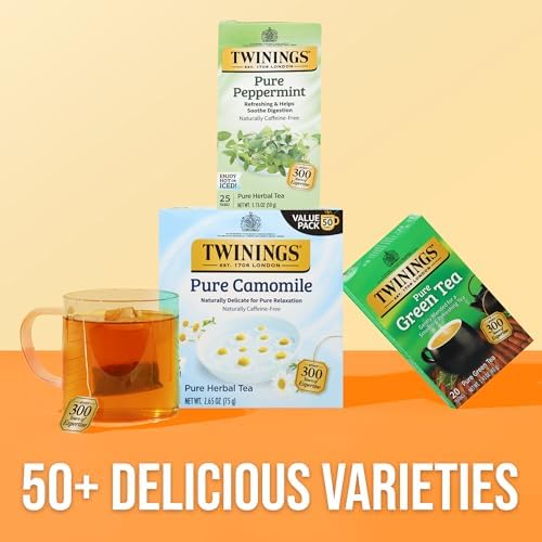 Twinings Pure Peppermint Caffeine-Free Herbal Tea Bags, 25 CT Box (6 Pack)