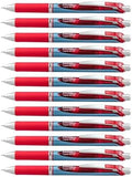 Pentel EnerGel Deluxe RTX Retractable Liquid Gel Pen, Medium Line, Needle Tip, Red Ink, Box of 12 (BLN77-B)