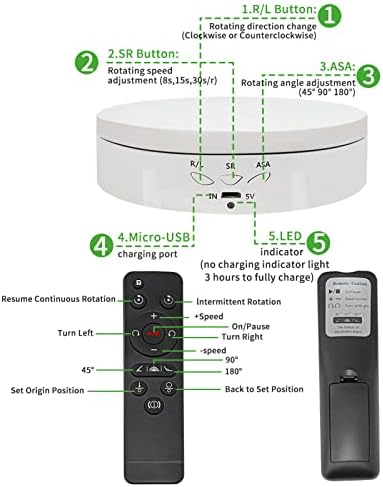 Remote Motorized Rotating Display Stand Turntable with Rechargeable Battery Motorized Lazy Susan with 5.74/7.08/8.66 inch Replacement Cover 3 in 1 for Photography Products and Shows (White)