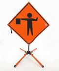 Traffic Roll-Up Sign Kit with Stand – Collapsible Safety Sign & Heavy-Duty Portable Stand, High Visibility, Easy Setup (Flagger Symbol, Non-reflective)