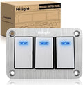 Nilight 3 Gang Rocker Switch Panel 3 Pin On Off Pre-Wired Blue LED