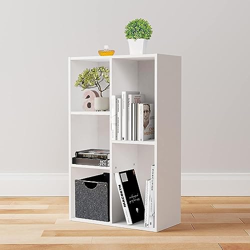 Amazon Basics 5 Cube Storage Organizer Bookcase, Sturdy Shelves for Books and Collectibles, White, 9.25"D x 19.49"W x 31.5"H
