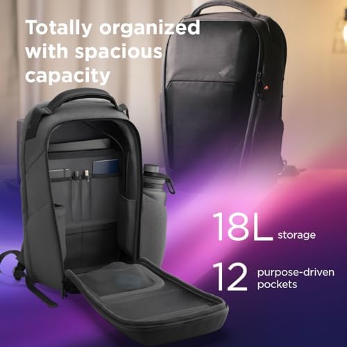 Lenovo ThinkPad 16” Click Go Backpack (Aura Edition) – Magnetic One Hand Access, Fidlock Closure, EVA Protection, Lightweight 18L Laptop Backpack, Dark Grey