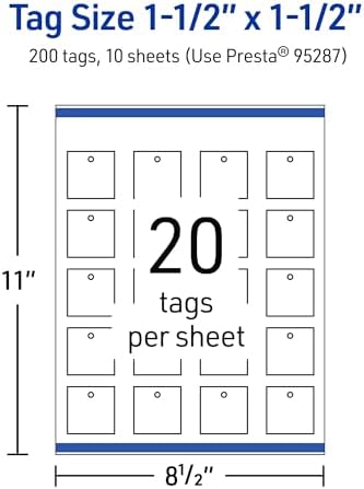 Avery® Printable Square Tags, Sure Feed® Technology, 1-1/2" x 1-1/2", Glossy White Cardstock, Print-To-The-Edge, Laser/Inkjet Printable, 200 Total, Great for Custom Gift or Branding Tags