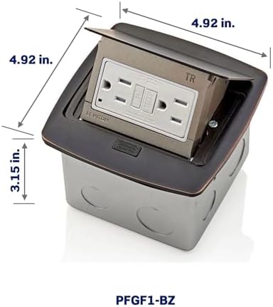 Leviton Pop-Up Floor Box with 15 Amp, Tamper-Resistant Self-Test GFCI Outlet, PFGF1-BZ, Bronze