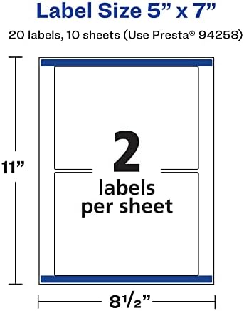 Avery® Printable Durable White Rectangle Labels, Sure Feed® Technology, 5" x 7", Waterproof Labels, Laser & Pigment-Based Inkjet Compatible, 20 Total, Great for Product Branding, Marketing, and More
