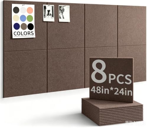 48" x 24" Cork Board Alternative, 8 Pack Felt Bulletin Board Tiles with 30 Adhesive Tabs Wall Push Pin Board for Office Classroom Bedroom Decor