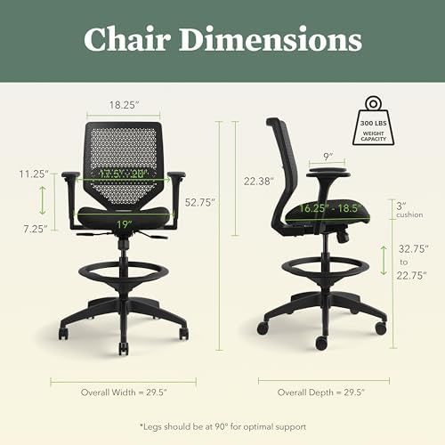 HON Solve Ergonomic Stool, Office Chair, Footring, ReActiv Back, Black