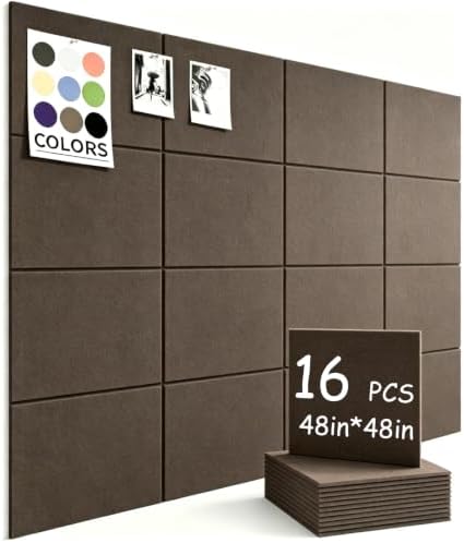 48" x 48" Cork Board Alternative, 16 Pack Felt Bulletin Board Tiles with 30 Adhesive Tabs Wall Push Pin Board for Office Classroom Bedroom Decor