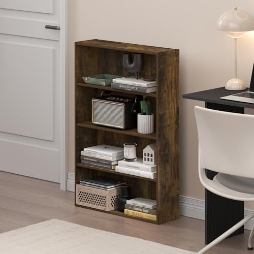 Furinno Basic Book Shelf, 4-Tier Bookcase with Open Shelf, Bookshelf, Cube Storage Organizer, 6 x 24 x 35, for Living Room, Bedroom, Home Office, Amber Pine