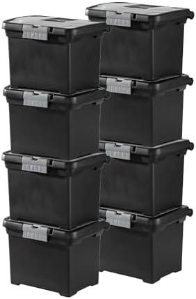 Sterilite Portable File Box with Latching Lids for Home and Office, 8-Pack | Heavy-Duty and Stackable Plastic Containers with Latches for Closet, Cabinet, Bedroom, Bathroom and Dorm Room Organization
