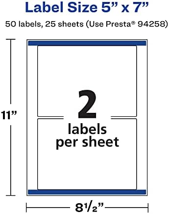 Avery® Printable Durable White Rectangle Labels, Sure Feed® Technology, 5" x 7", Waterproof Labels, Laser & Pigment-Based Inkjet Compatible, 50 Total, Great for Product Branding, Marketing, and More