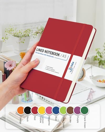 Dynta Hardcover Journal Notebooks, 10 Packs A5 Lined Journals Bulk for Writing 200 Pages/100Sheets, 8.4 x 5.8 inch, Classic Ruled Notebook for Work/Travel/College/Note Taking(Red)