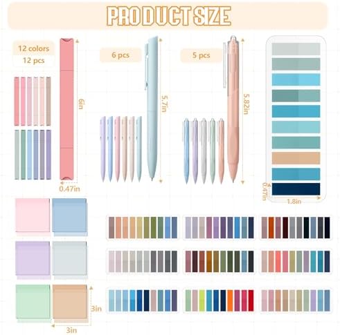 135 Pcs Book Annotation Kit Aesthetic Pencil Case Bag 12 Highlighter 11 Gel Pen 1 Marker 300 Sheet Transparent Sticky Notes Pad 2640 Index Stickers Bible Study Supplies(Kawaii,Beige)