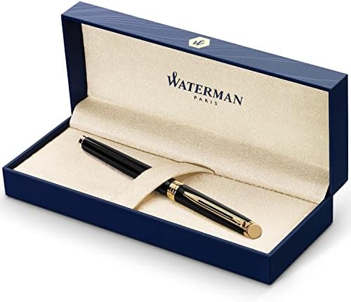 Waterman Hemisphere Fountain Pen Black with Gold Trim Medium Nib Blue Ink Gift Box