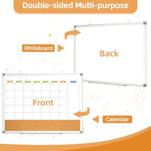 Calendar Whiteboard for Wall, 24" x 18" Dry Erase Monthly White Board