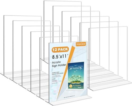 MaxGear 12 Pack Acrylic Sign Holder 8.5x11, Double-Sided Display, Vertical