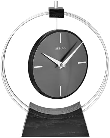 Aire Silver Modern Desk Clock by Bulova