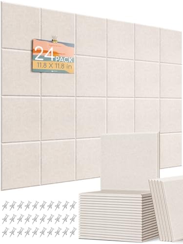 Thick Felt Pin Board Tiles 24 Pack, 11.8x11.8 Bulletin Board for Wall