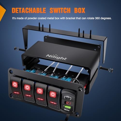 Nilight 4 Gang Rocker Switch Box w/Voltmeter PD Type C and USB Socket