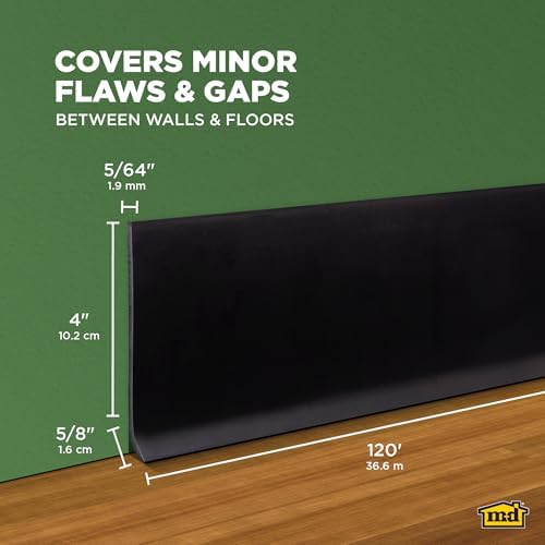 M-D Building Vinyl Wall Base, Black, 4in x 120ft, Dry Back Trim