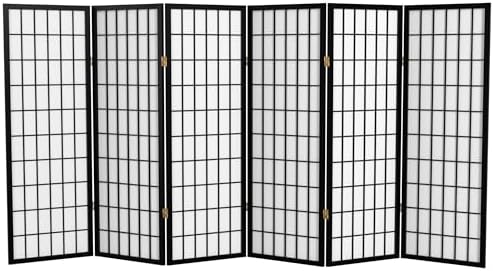 4 ft. Short Window Pane Shoji Screen - Black - 6 Panels