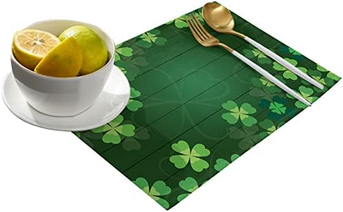 St. Patrick's Day Lucky Clovers Placemats Set of 6, Rustic Vintage Farm Wood Cotton Linen Heat Resistant Table Mats Washable Spring Holidays Decorations for Kitchen Dining Table Green Spring Holiday