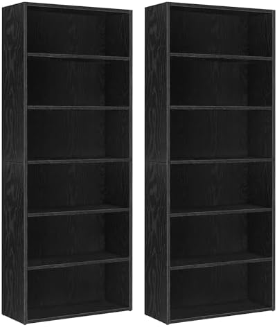 VASAGLE Set of 2 6-Tier Open Bookshelves, Adjustable Storage Shelves