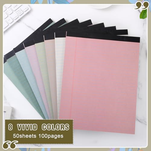 8.5'' x 11'' Colored Legal Pad Writing Wide Ruled, Vivid Colors, 8 Pcs