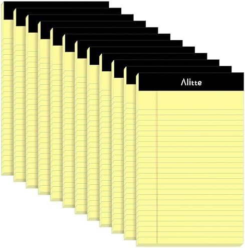 Yellow Legal Notepads 5x8, Pack of 12 - Perforated Narrow Ruled Writing Pad - Premium Thick Paper, No Ink Bleeding - Blank Legal Pads For Home, Office, School, Business - 50 Sheets Per Notebook