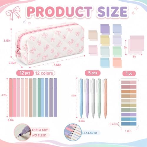 Jutom 39 Pcs Aesthetic Book Annotation Kit,Pink,Bow Style