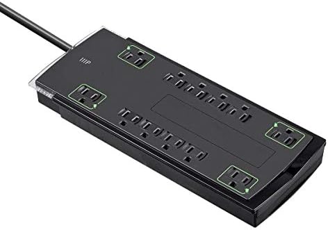 Monoprice 12 Outlet Slim Surge Protector - UL Rated, 4,230 Joules, Grounded And Protected Light Indicator, 10 Feet, Black