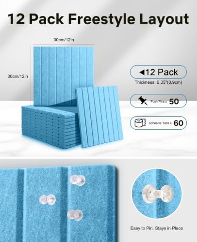 48" x 36" Large Cork Bulletin Board Tiles, Peel and Stick Felt Wall Panels for Vision, Message Center, Picture and Prayer Board for Office, Dorm, Room and Desk Decor(Aqua Blue)