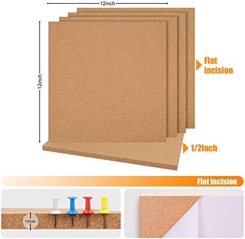 Cork Board Tiles 12"x12" - 1/2" Thick - 8 Pack Cork Tiles - Bulletin Board - Mini Wall (8pack) (8pack 30.5 * 30.5 * 1.2)