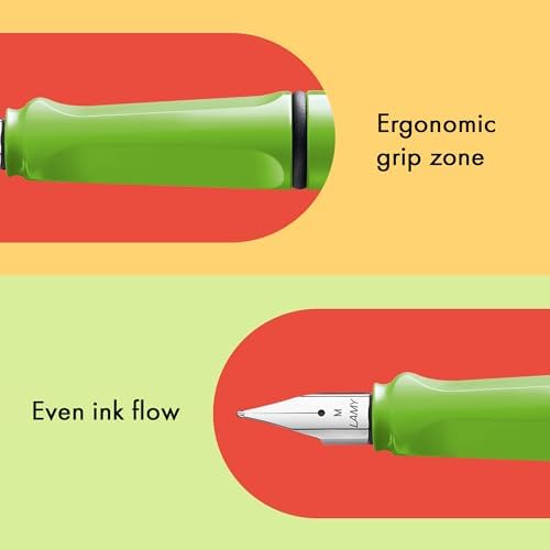 LAMY safari green - Fountain Pen with ergonomic grip & polished steel nib in size F - ideal for any Writing & Calligraphy - including LAMY T 10 blue cartridge - Right-Handed
