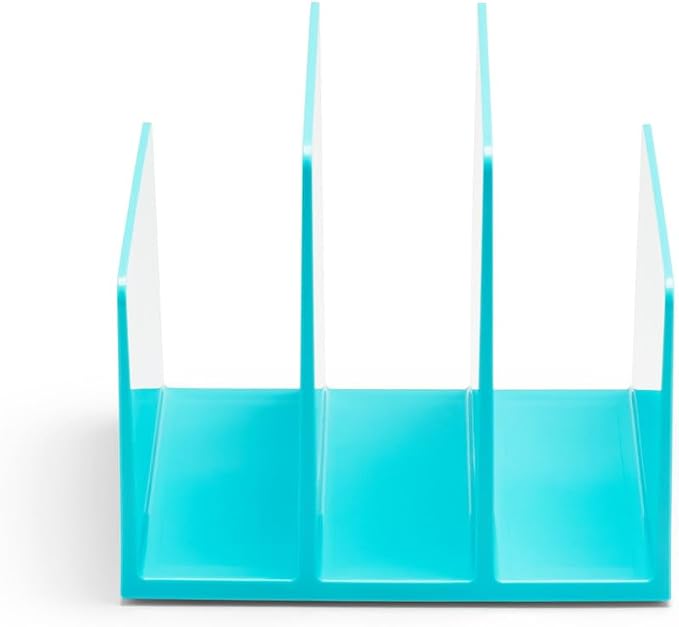 Poppin Fin File Sorter - 3-Compartment File Organizer, Sturdy and Durable Document Organizer, Sleek Design with Lacquer-like Finish, File Folder Organizer for Desk (Aqua)