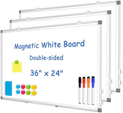 Double-Sided White Board Dry Erase Magnetic Whiteboard Wall 36x24, 3-Pack