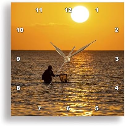 3dRose Wall Clock Silent - 15 inch - Saltwater Fishing in Laguna Madre, Bay at Sunrise. - Places