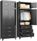SteeLoong 86" Metal Wardrobe Cabinet,Armoire Wardrobe Closet with 3 Drawers