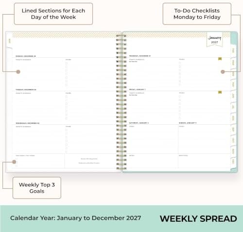 Blue Sky 2027 Weekly & Monthly Planner, 8.5"x11", Secret Garden Mint