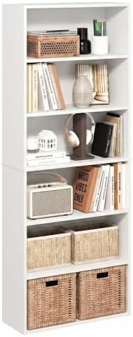 Furinno Jaya 6-Tier Book Shelf, Open Shelf Bookshelf, White