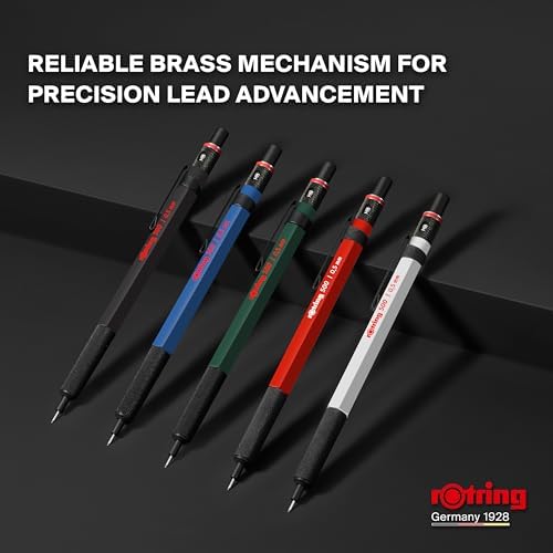 Rotring 500 Mechanical Pencil, Red and White Hexagonal Plastic Barrel and Non-Slip Textured Metal Grip, 0.5mm, HB Lead, 1 Count