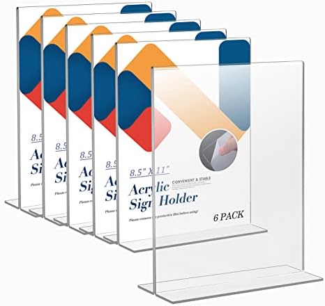 Relx Acrylic Sign Holder 8.5 x 11, Plastic Frame Flyer Holder, Double Frames Clear Acrylic Display Stand for Store, Restaurant (6 pack)