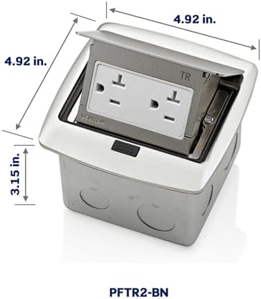 Leviton Pop-Up Floor Box with 20 Amp, Tamper-Resistant Outlet, PFTR2-BN, Brushed Nickel