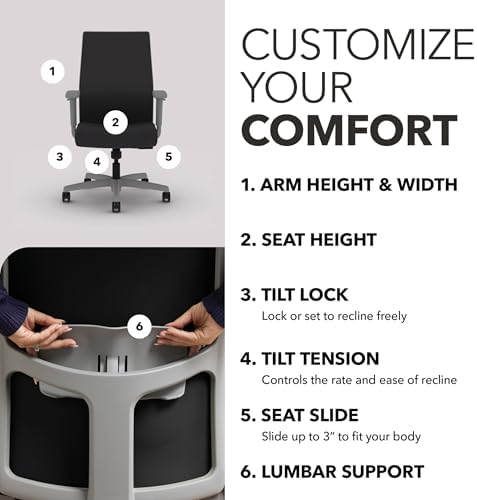 HON Ignition 2.0 Ergonomic Office Chair, Lumbar Support, Onyx