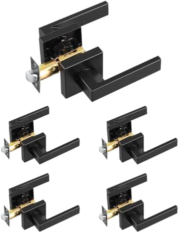 VEVOR Passage Door Handle, 5-Pack Matte Black Interior Door Lever, Left or Right Reversible Non-Locking Handle Lever, 45° Rotation to Open, Square Door Handles for Hallways, Closets, Meeting Spaces