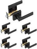 VEVOR Passage Door Handle, 5-Pack Matte Black Interior Door Lever, Left or Right Reversible Non-Locking Handle Lever, 45° Rotation to Open, Square Door Handles for Hallways, Closets, Meeting Spaces